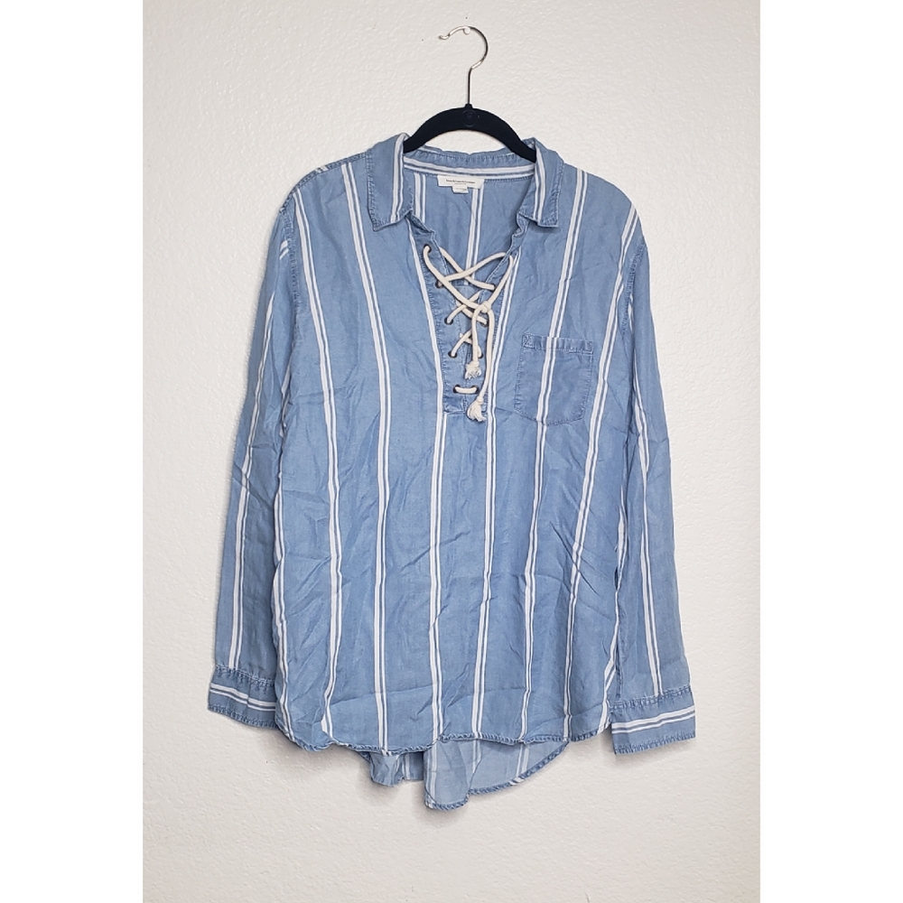 BeachLunchLounge Blue Striped Long Sleeve Blouse